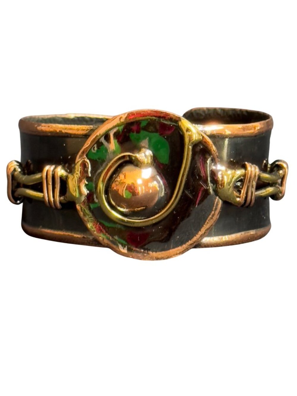 Brass Copper Cuff Women's Statement Bracelet Abstract Metal Accents Vintage